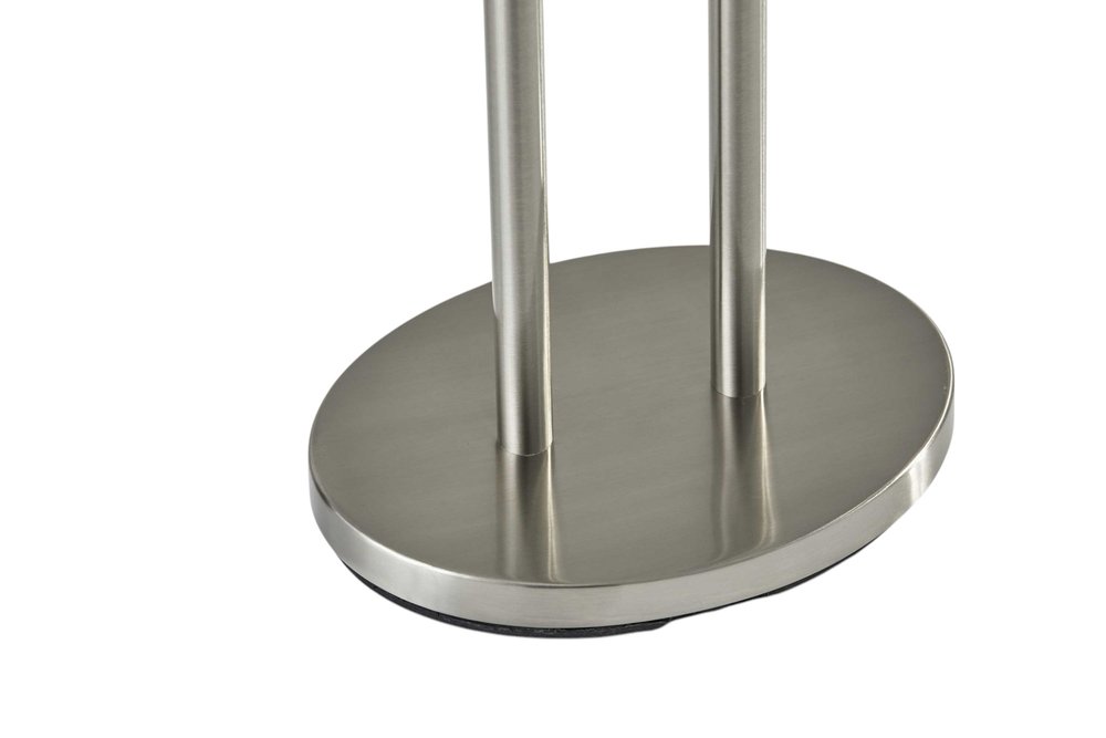 62" Silver Metal Task Floor Lamp With White Fabric Drum Shade