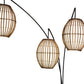 82" Bronze Three Light Tree Floor Lamp With Beige Wicker Cage Shade