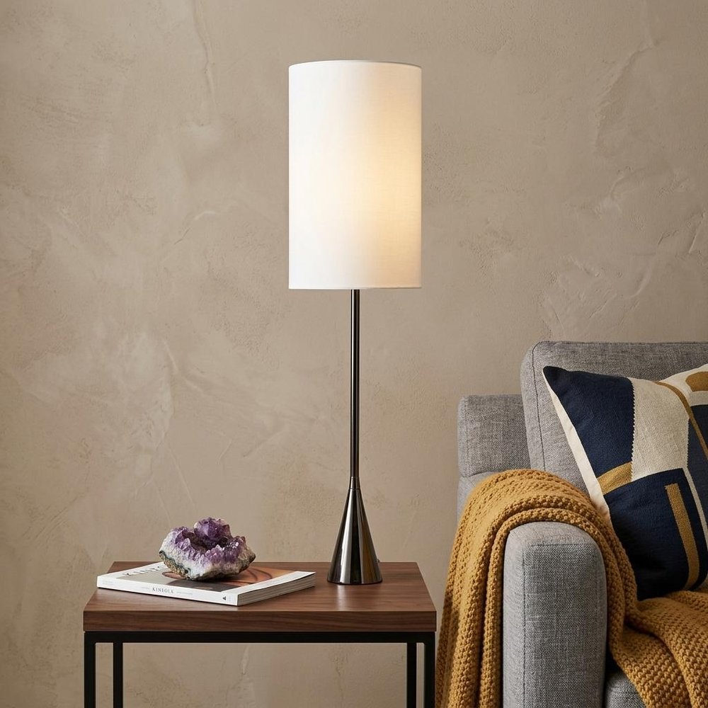 Black Nickel Finish Metal Tall White Shade Table Lamp