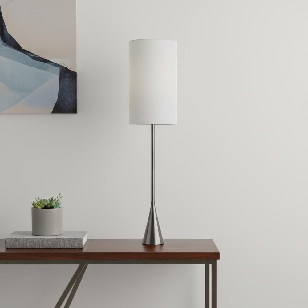 Black Nickel Finish Metal Tall White Shade Table Lamp