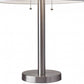 28" Silver Metal Two Light Bedside Table Lamp With White Drum Shade