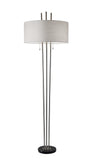 71" Silver Metal Two Light Floor Lamp With White Linen Drum Shade