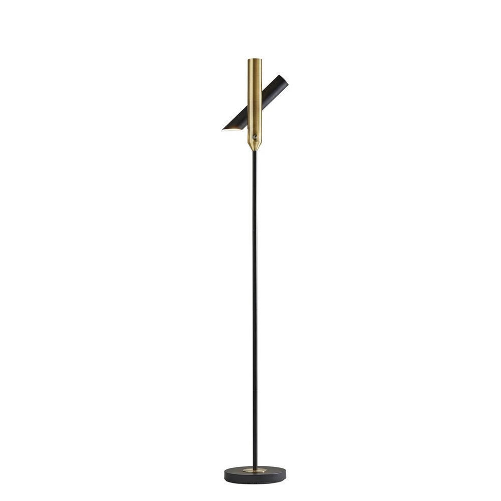 68" Black Metal LED Floor Lamp With Black Metal Cylinder Shade