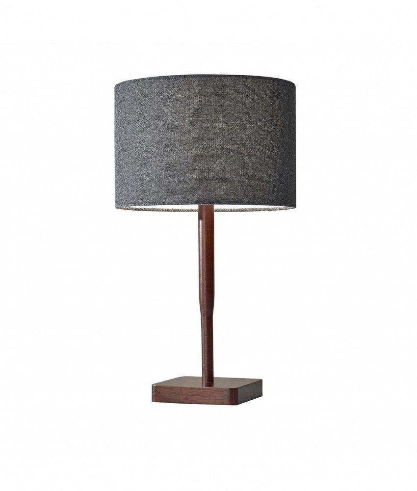 21" Brown Solid Wood Table Lamp With Dark Gray Drum Shade