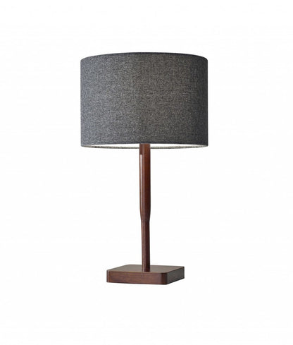 21" Brown Solid Wood Table Lamp With Dark Gray Drum Shade