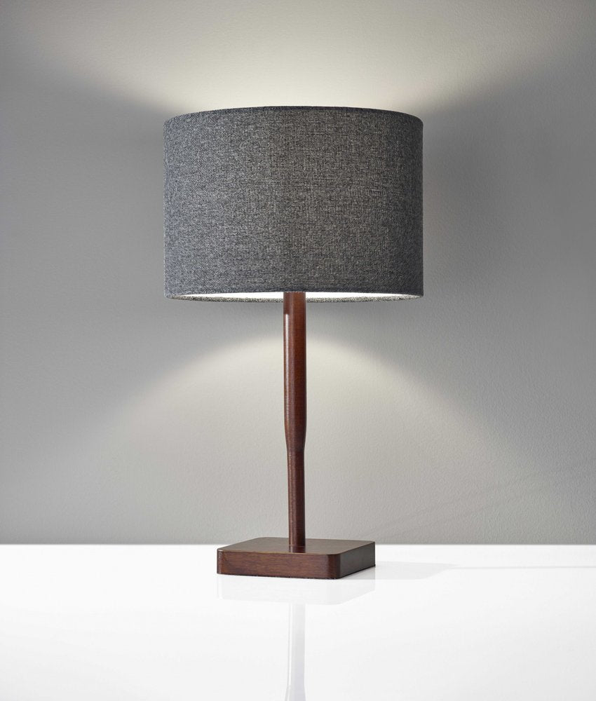 21" Brown Solid Wood Table Lamp With Dark Gray Drum Shade