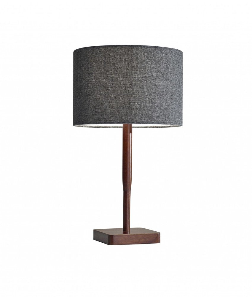 21" Brown Solid Wood Table Lamp With Dark Gray Drum Shade