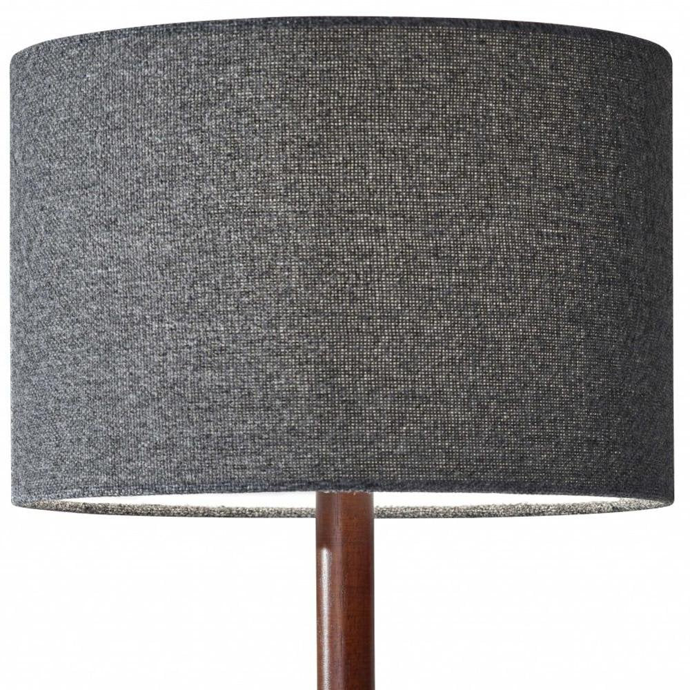 21" Brown Solid Wood Table Lamp With Dark Gray Drum Shade