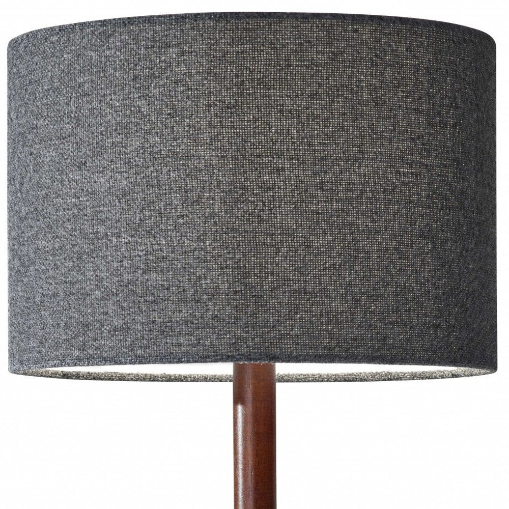 21" Brown Solid Wood Table Lamp With Dark Gray Drum Shade