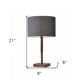21" Brown Solid Wood Table Lamp With Dark Gray Drum Shade