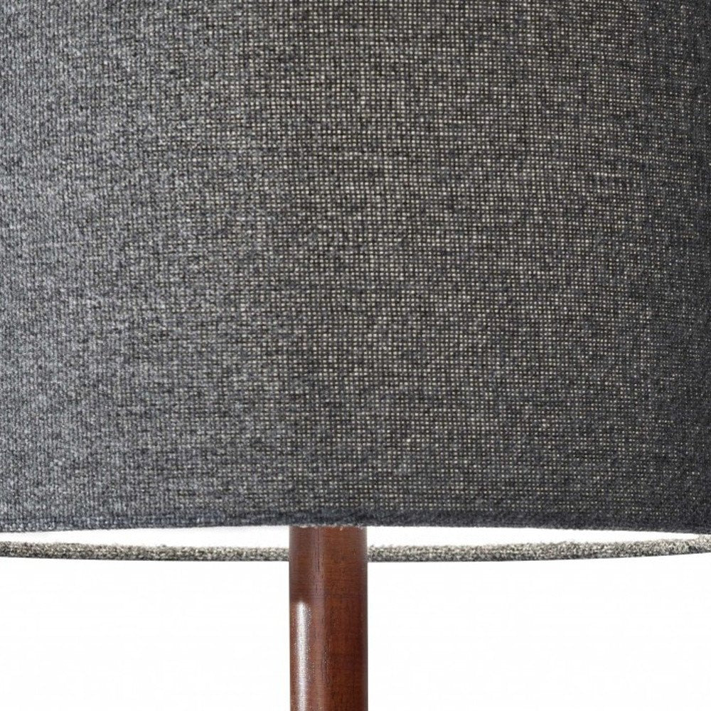 21" Brown Solid Wood Table Lamp With Dark Gray Drum Shade