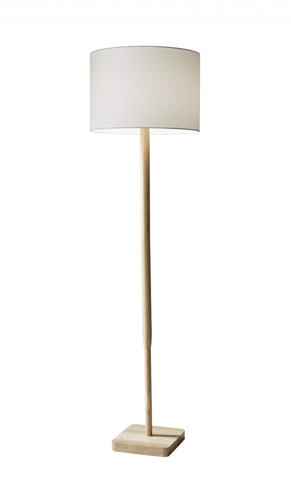 59" Natural Solid Wood Floor Lamp With White Linen Drum Shade