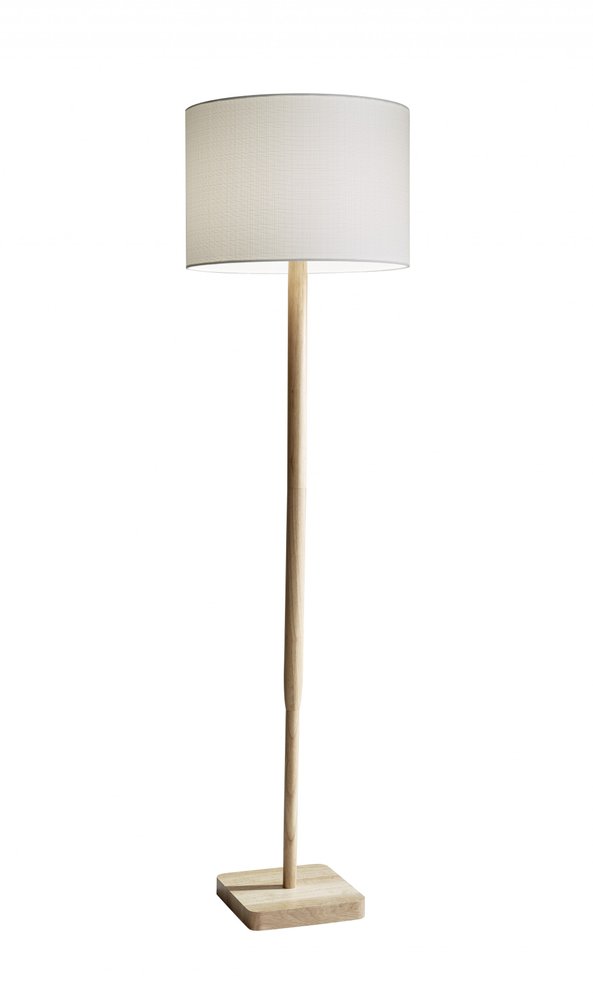 59" Natural Solid Wood Floor Lamp With White Linen Drum Shade