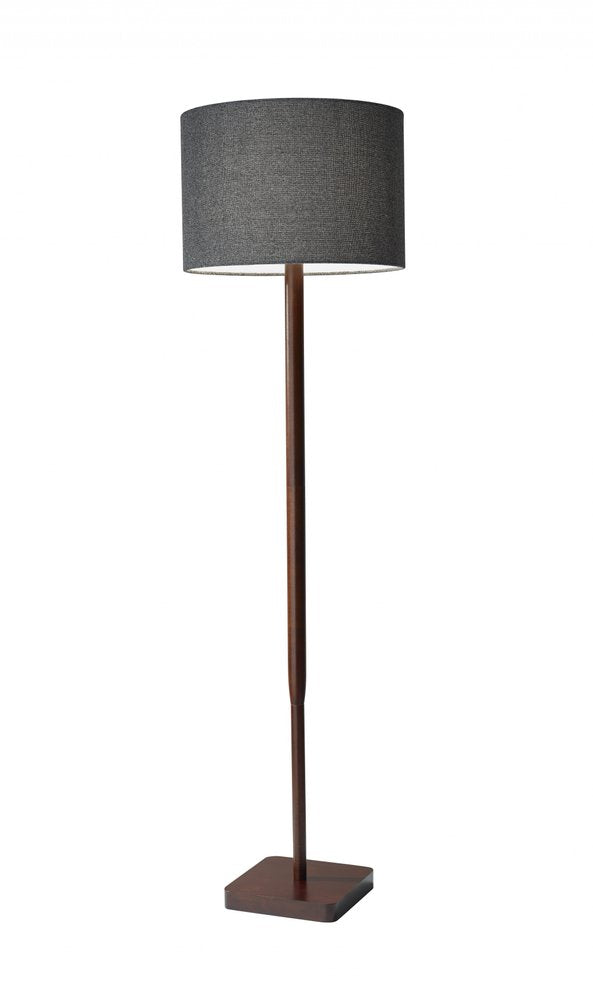 59" Natural Solid Wood Floor Lamp With White Linen Drum Shade