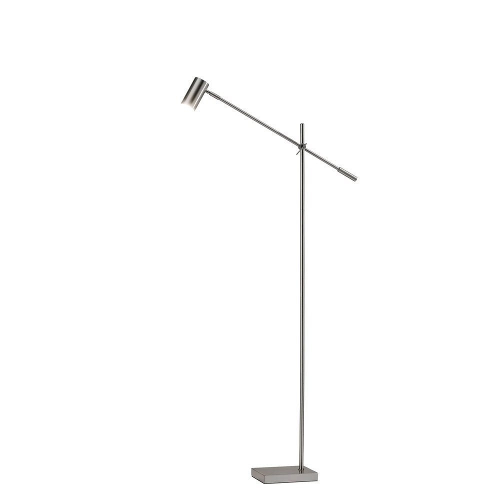 63" Black And Gold Adjustable LED Task Floor Lamp With Antiqued Brass Metal Cylinder Shade