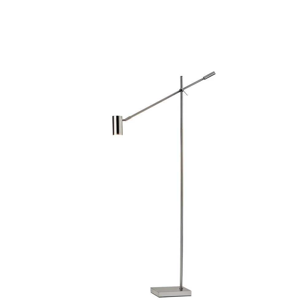 63" Black And Gold Adjustable LED Task Floor Lamp With Antiqued Brass Metal Cylinder Shade
