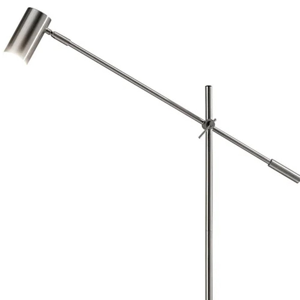 63" Black And Gold Adjustable LED Task Floor Lamp With Antiqued Brass Metal Cylinder Shade