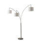 74" Silver Three Light Tree Floor Lamp With White Linen Drum Shade