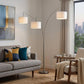74" Silver Three Light Tree Floor Lamp With White Linen Drum Shade