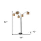 82" Bronze Five Light Tree Floor Lamp With Beige Fabric Drum Shade