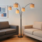 82" Bronze Five Light Tree Floor Lamp With Beige Fabric Drum Shade