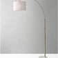 74" Brass Metal Arc Floor Lamp With Off White Linen Drum Shade