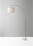 74" Brass Metal Arc Floor Lamp With Off White Linen Drum Shade