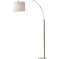 74" Brass Metal Arc Floor Lamp With Off White Linen Drum Shade