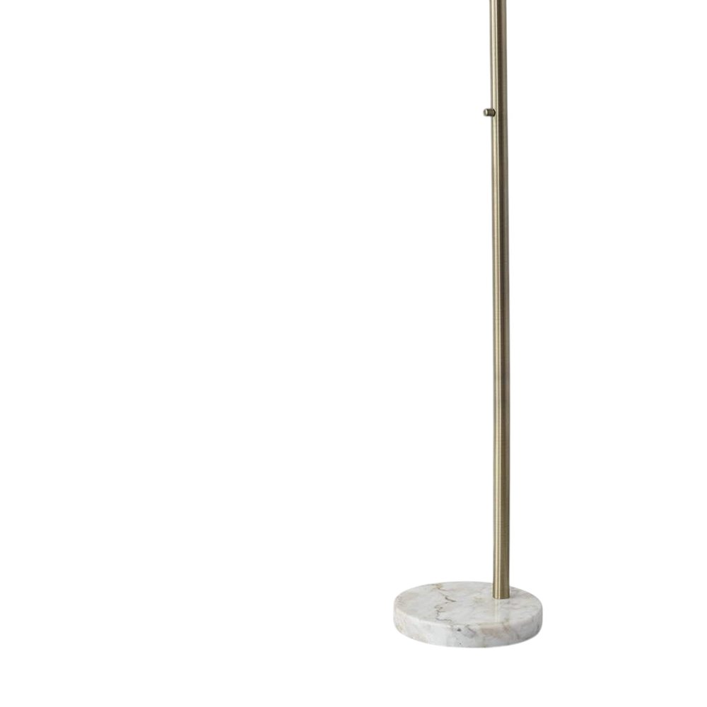 74" Brass Metal Arc Floor Lamp With Off White Linen Drum Shade