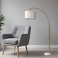 74" Brass Metal Arc Floor Lamp With Off White Linen Drum Shade