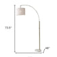 74" Brass Metal Arc Floor Lamp With Off White Linen Drum Shade