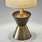 23" Brass Metal And Wood Table Lamp With Beige Drum Shade