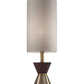 23" Brass Metal And Wood Table Lamp With Beige Drum Shade