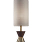 23" Brass Metal And Wood Table Lamp With Beige Drum Shade