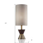 23" Brass Metal And Wood Table Lamp With Beige Drum Shade