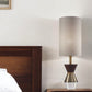 23" Brass Metal And Wood Table Lamp With Beige Drum Shade