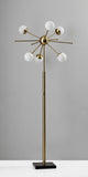 64" Brass Six Light LED Novelty Floor Lamp With White Glass Globe Shades