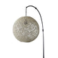 77" Antiqued Bronze Arched Floor Lamp With Groovy Beige Abstract Wicker Globe Shade