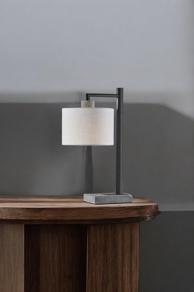 23" Gray Metal Novelty Table Lamp With White Empire Shade