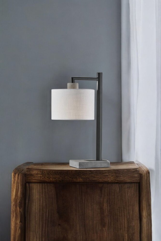 23" Gray Metal Novelty Table Lamp With White Empire Shade