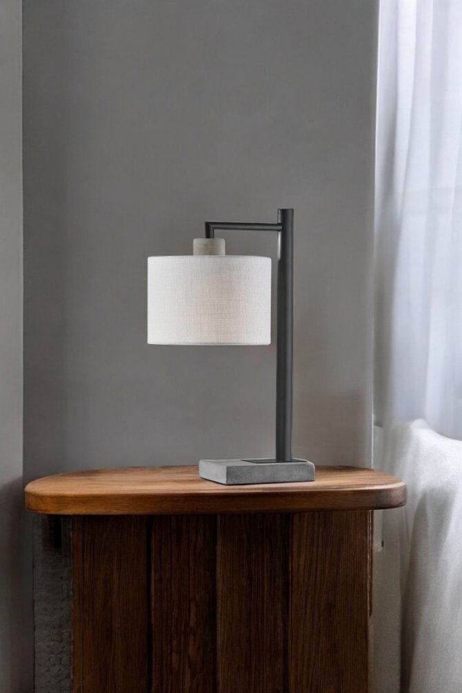 23" Gray Metal Novelty Table Lamp With White Empire Shade