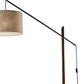 77" Beige And Black Swing Arm Floor Lamp With Beige Fabric Drum Shade
