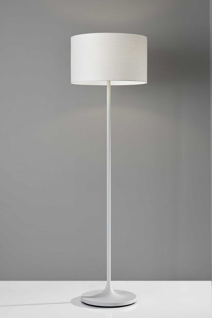 60" White Floor Lamp With White Fabric Drum Shade