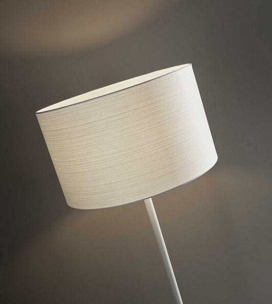 60" White Floor Lamp With White Fabric Drum Shade