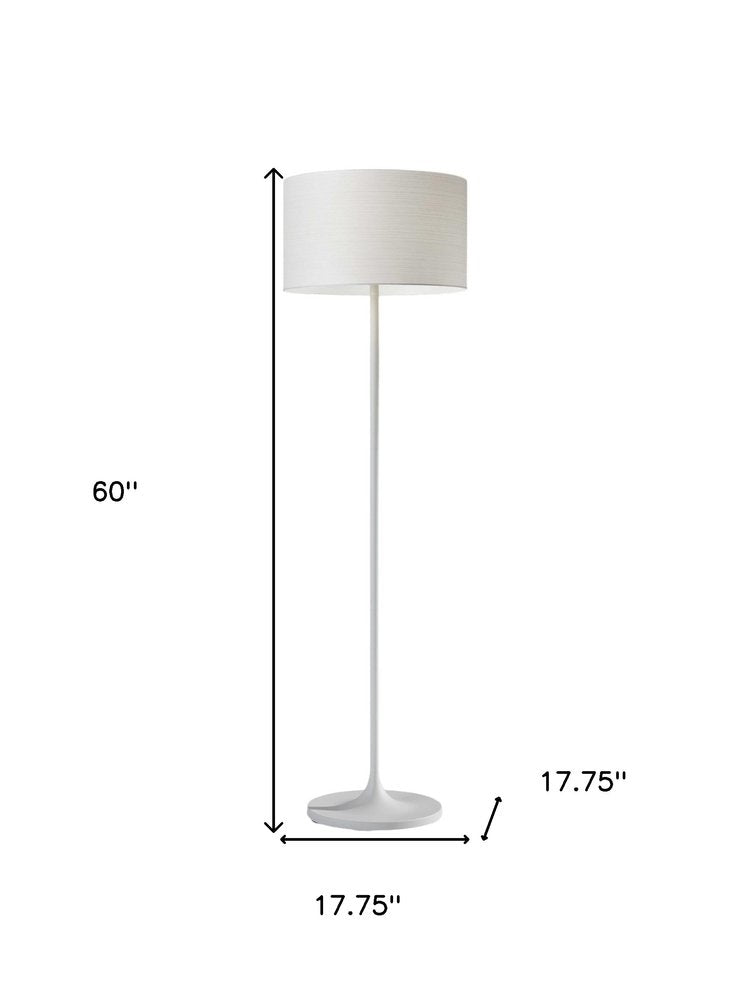 60" White Floor Lamp With White Fabric Drum Shade