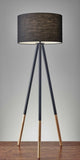 Black Metal Tripod Floor Lamp With Black Fabric Drum Shade
