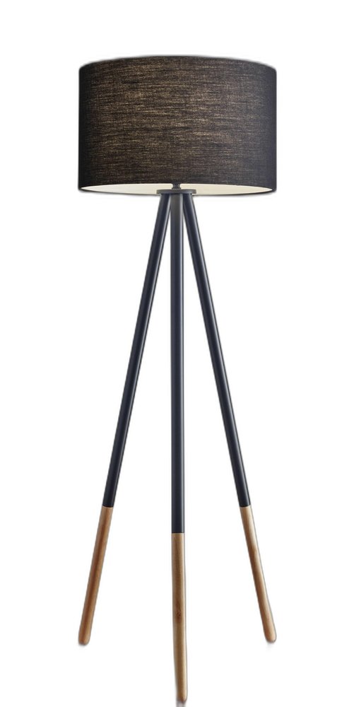 60" Black Tripod Floor Lamp With Black Fabric Drum Shade