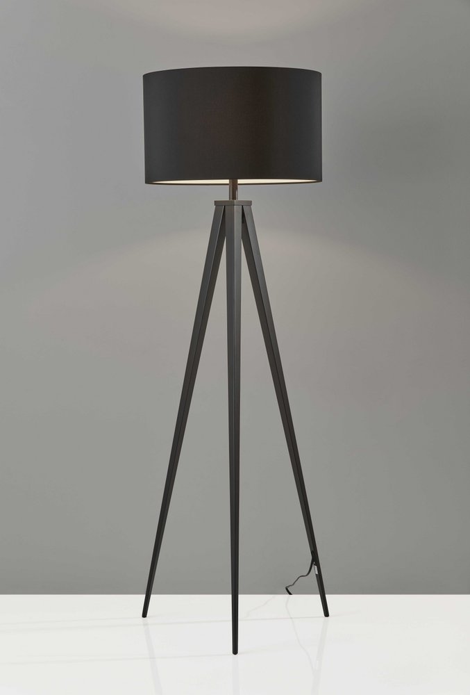 62" Black Tripod Floor Lamp With Black Fabric Drum Shade