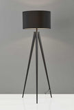 60" Brown And White Tripod Floor Lamp With White Linen Drum Shade