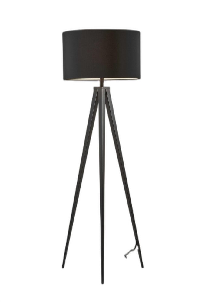 60" Brown And White Tripod Floor Lamp With White Linen Drum Shade